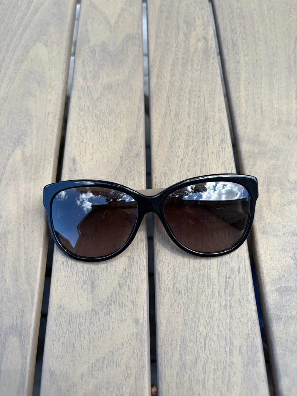 MaxMara Brown Leather-Trim Sunglasses with Black Frame